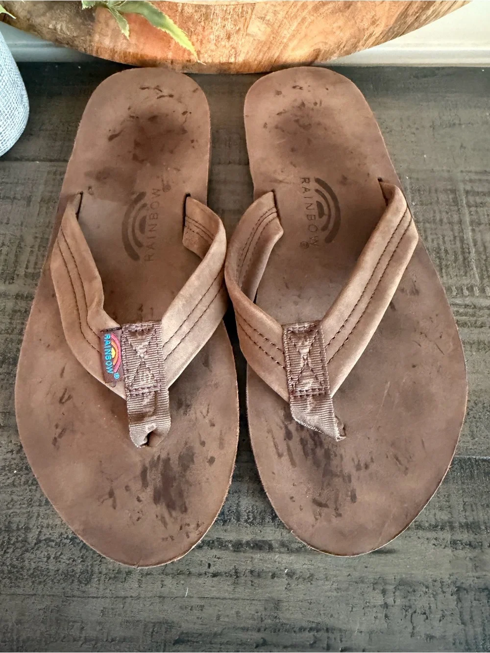 Rainbow Brown Men's Flip Flops with Padded Thong Straps XL 11-12